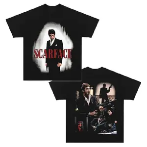 Scarface Iconic Movie Tribute T-Shirt 2 Sides Design Classic Cinema Bold Graphics Comfortable Fit Everyday Wear Unisex Streetwear Cotton Tee Vintage Film Fan Apparel Men Women Casual Outfi