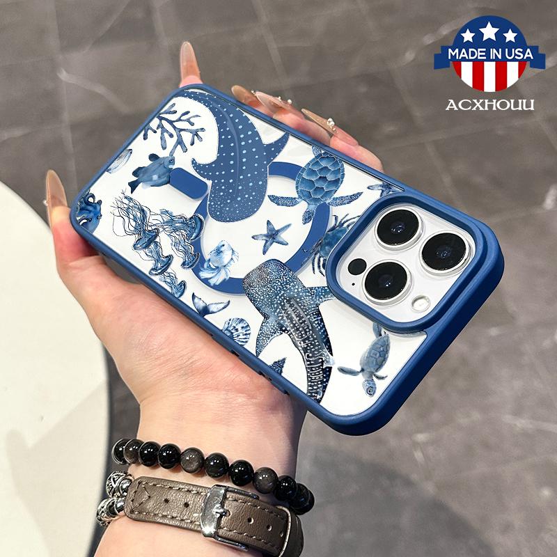 Chic Magnetic Case for iPhone11/12/13/14/15/16/promax whalesshark MagSafe Ready, Anti-Slip, Ultra Thin |   Aesthetic Touch for Daily Use