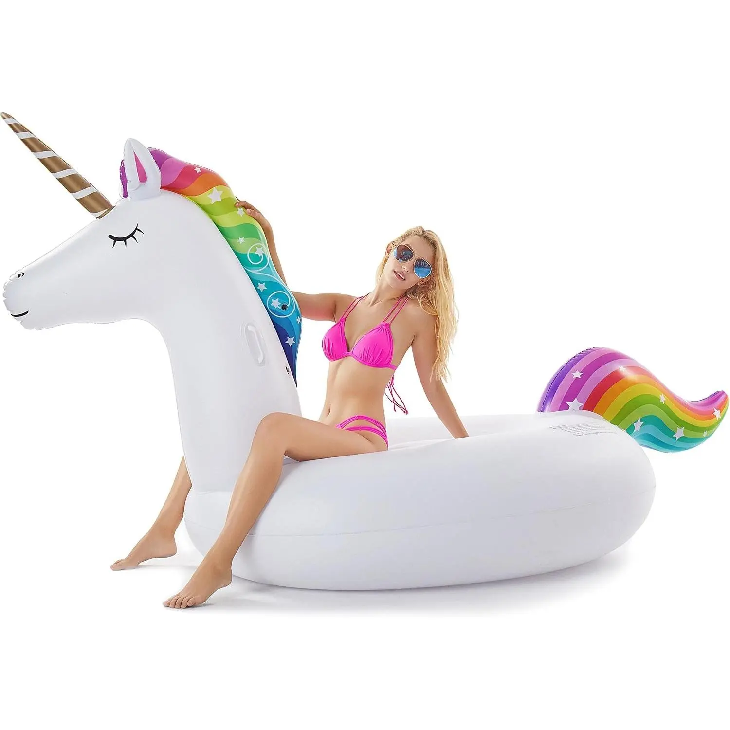 Giant Inflatable Unicorn Pool Float Ride-On with Fast Valves - Large Blow Up Summer Beach Swimming Pool Party Lounge Raft Decoration Toy for Kids Adults