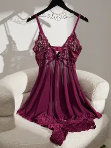 Two-Piece Lingerie Set, Sexy Lace Nightgown and G-String, Elegant Mesh Bridal Sleepwear, Perfect Gift for Intimate Nights lenceria sexi mujer apple shape girl sexy