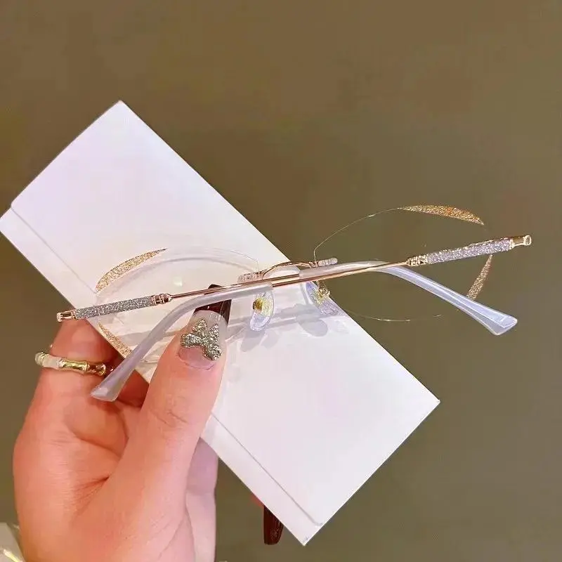 Reading Glasses Women Frameless Diamond Cut Presbyopia Eyeglasses Clear Lens Magnifier Computer Reading Glasses Diopter To +4.0