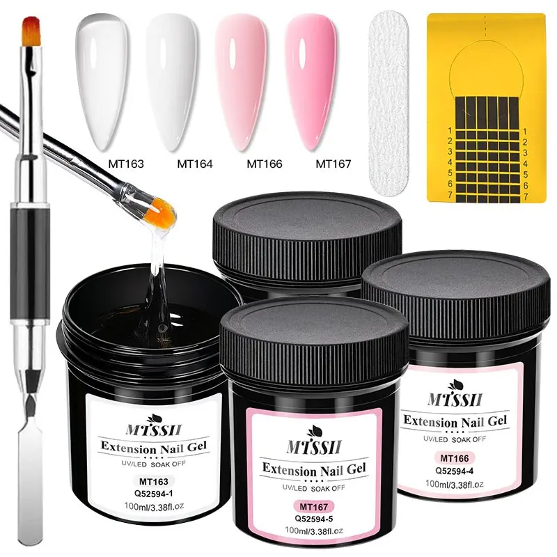 MTSSII 7pcs/set 400ML Clear, Pink, Light Nude, Nude Brown, Milky White, White Nail Art Gel Build-up Gel Extension Gel Kit Hard Nail Art Gel Reinforced Nail, Long Lasting Art Decorations, Unscented Formula Nail Supplies Varnish for Manicure Design
