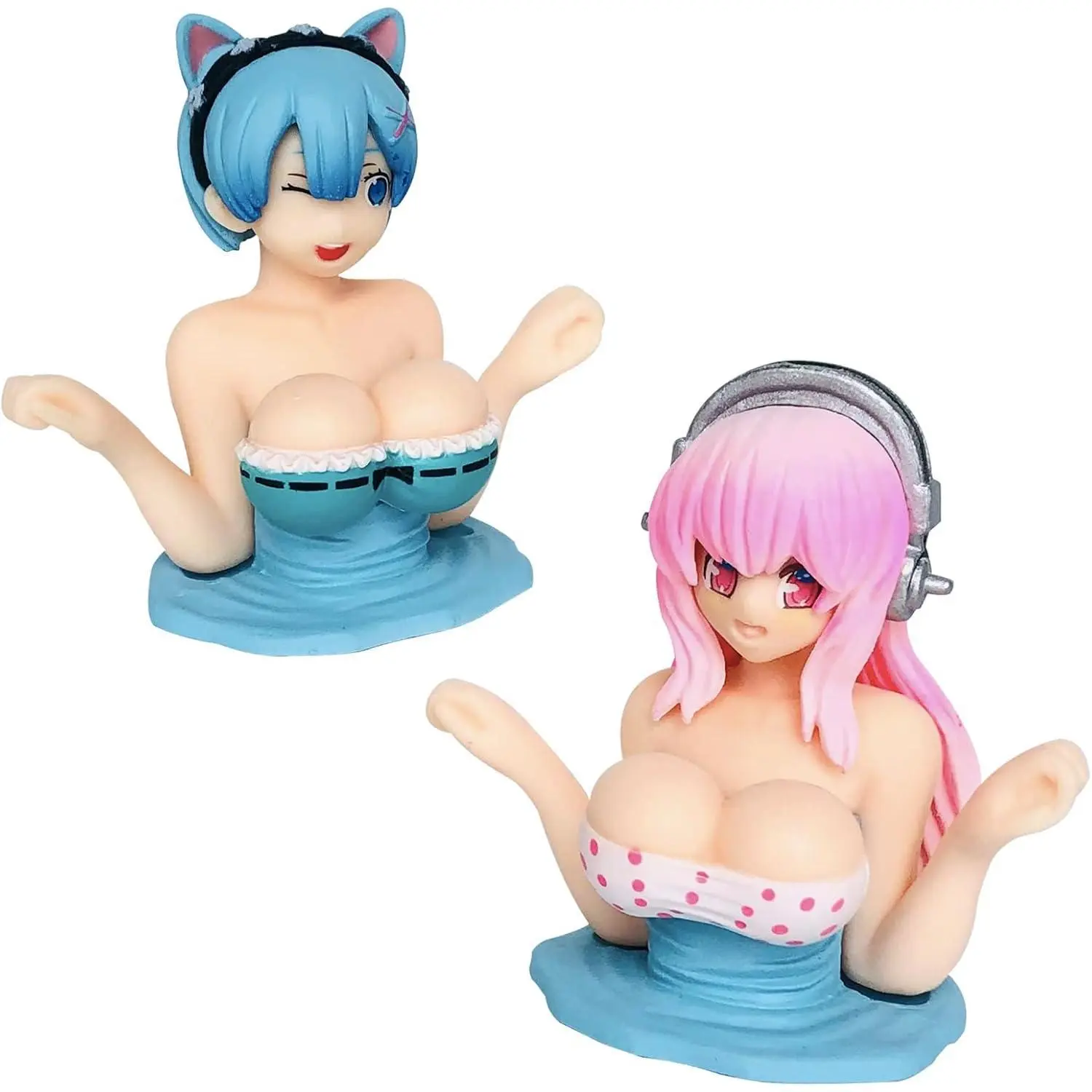 Cute Car Dashboard Decorations Accessories Interior for Men Women, Bobbleheads for Car Dashboard Decor, Funny Chest Shaking Car Ornaments, Anime Beauty Figure 2pcs