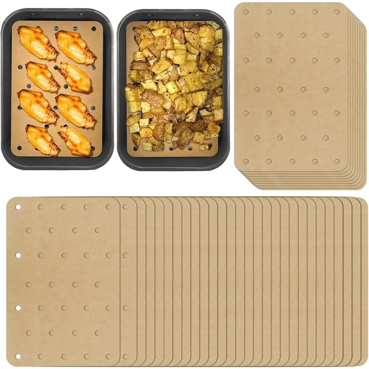 200 Sheets Air Fryer Disposable Paper Liner Compatible with  DZ201/DZ401  Airfryer Baking,Rectangular Perforated  Paper Double Basket Air Fryers Accessories