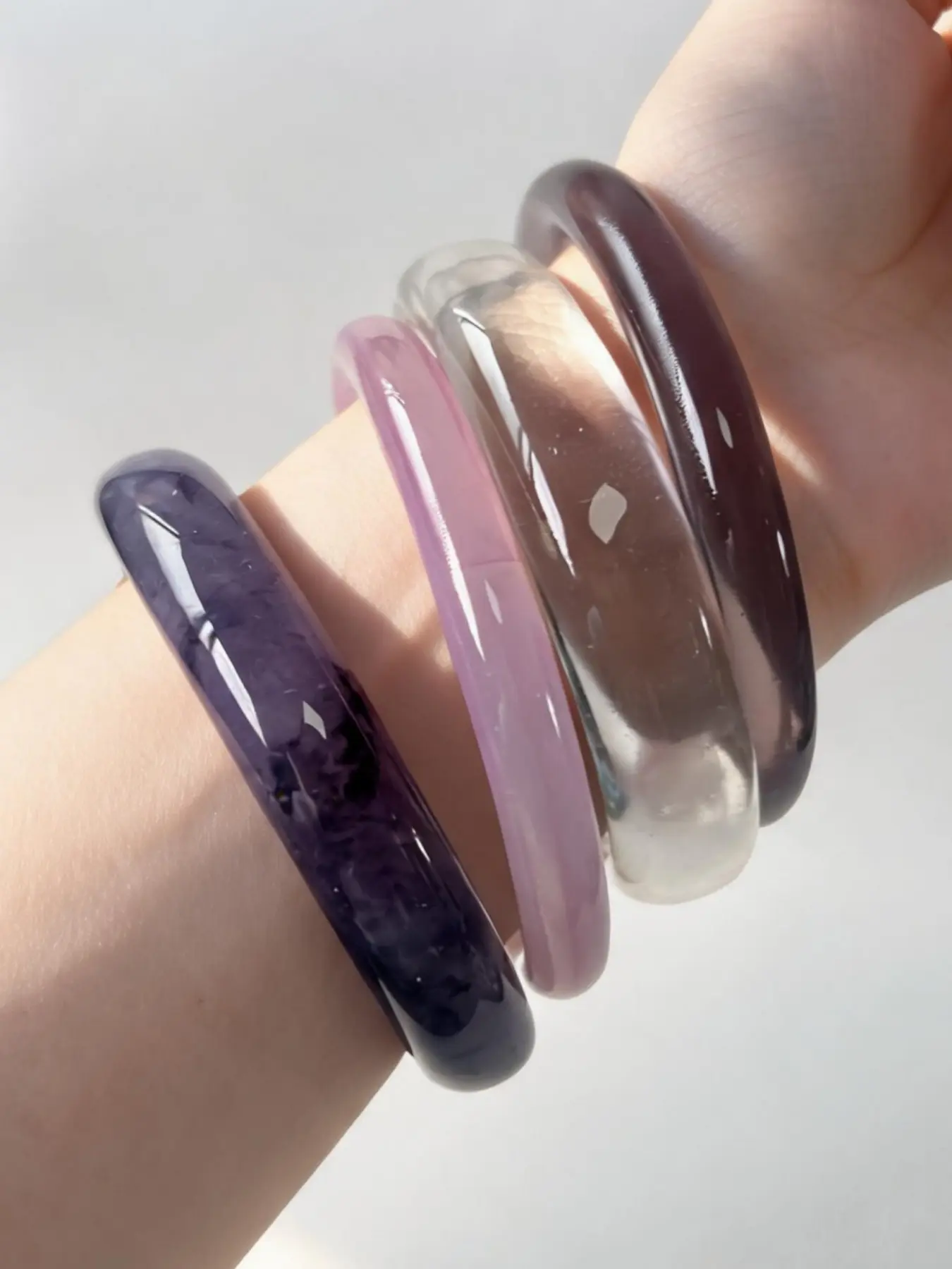 4-Piece Set Of Translucent Purple Geometric Resin Women'S Bracelets, Bracelet Stack, Versatile And Minimalist Style.
