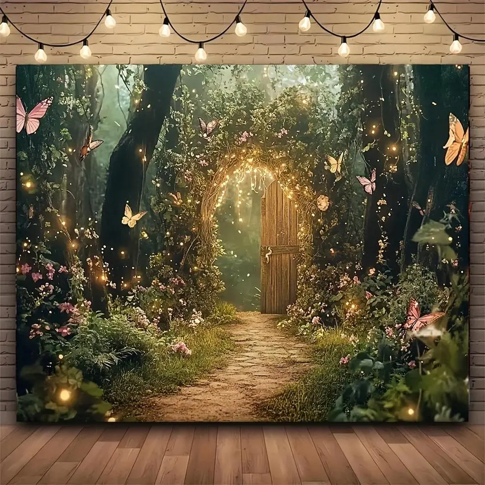 Classic Polyester Spring Fairy Tale Garden Tapestry - Lightweight Butterfly & Flower Decorative Wall Hanging, Home Inspo Photo Prop Banner, Family Home Room Decor, Ideal Gift for Father's Day Baby Shower Event Backdrop