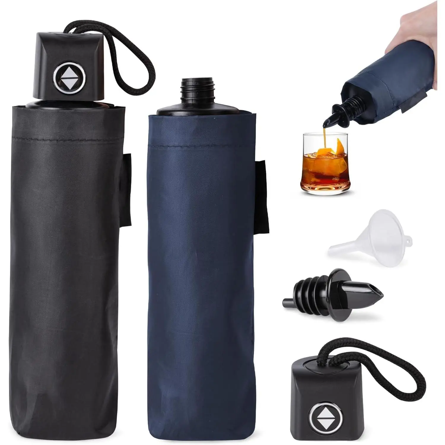 Umbrella Flask 2 Pack (28 oz Total) Hidden Flasks for Liquor for Women Cruise Alcohol Smuggling Kit with Funnel, Spout & Safety Stickers For Concert Sports Events