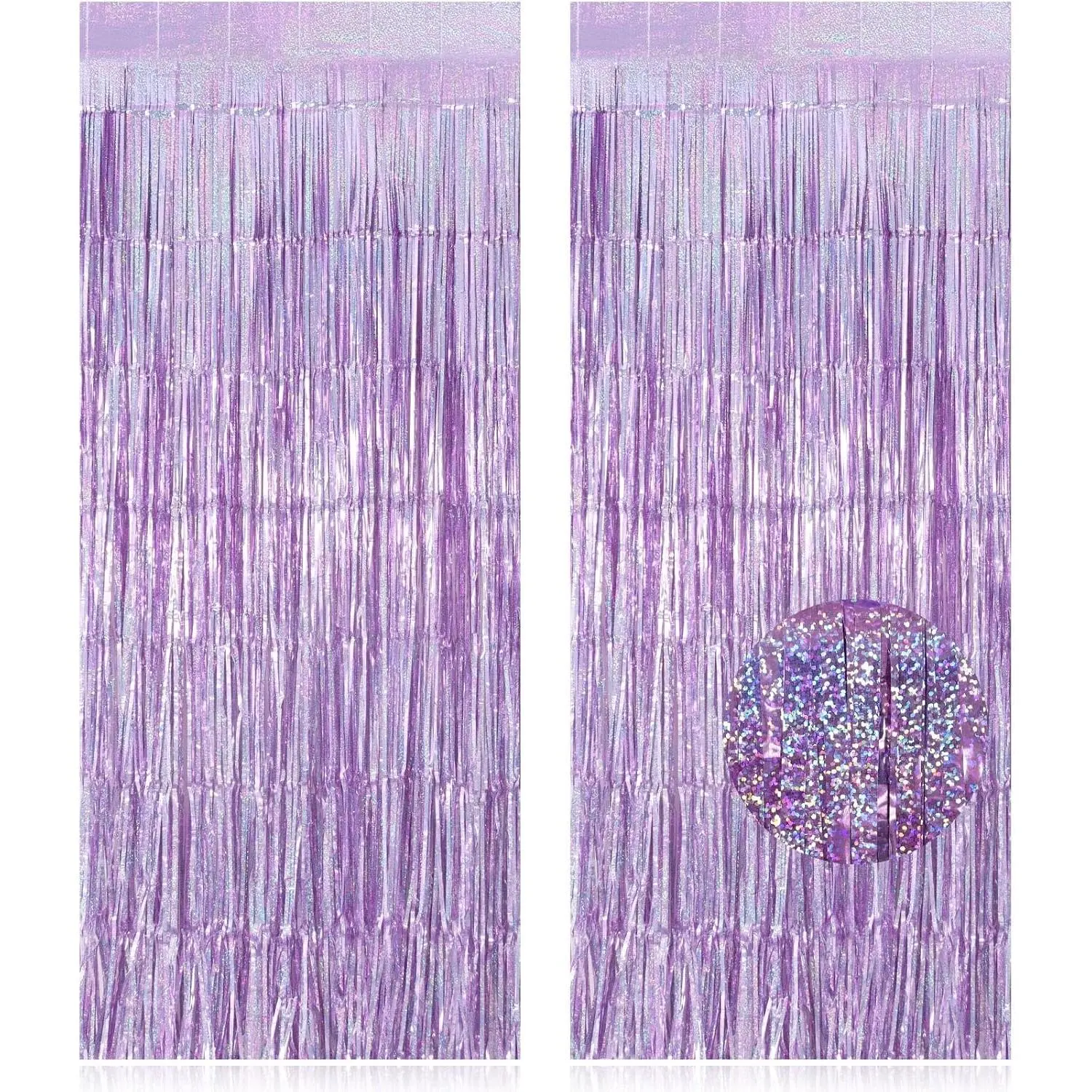 2 Pack Glitter Light Purple Foil Fringe Curtains Backdrops Door Streamers for Birthday Wedding Bridal Shower Holiday Graduation Party Decorations Photo Booth Backdrops