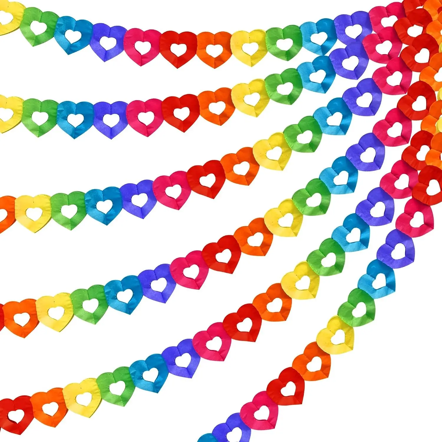 Tlswshsy 6 Pieces Colorful Rainbow Heart Banner - 60 Feet Colorful Rainbow Gay Pride Paper Garland - Heart Shape Hanging Decorations for Birthday Party Wedding Parades Celebration
