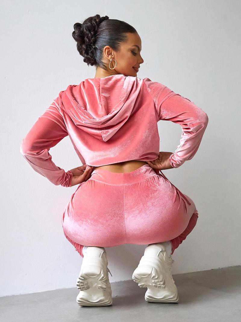 Joyfunear Women's Velvet Tracksuit Set: Hooded Zip-Up Jacket + Jogger Pants