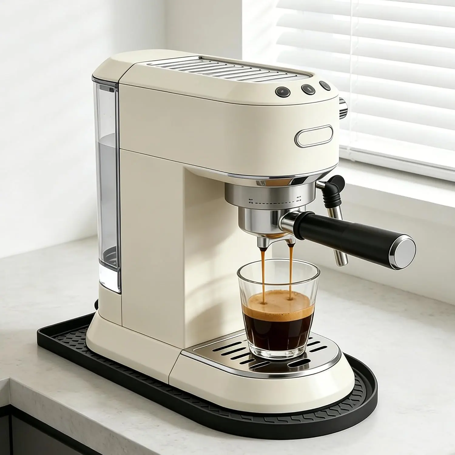 Coffee Mat, Coffee Bar Mat for Countertop, Leak-Proof Espresso Bar Mat, Non-Slip, Heat Resistant Countertop Protector for Coffee Maker, Espresso Machine (Black, 15.8"x 8")