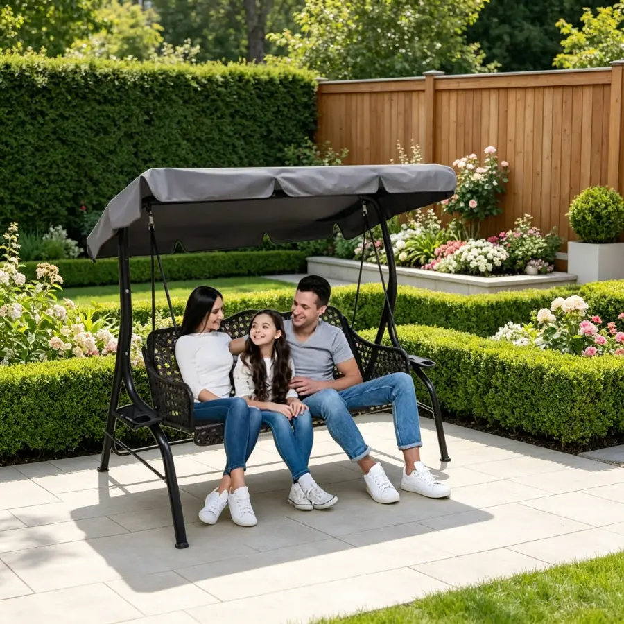 Large Grey Waterproof, Windproof Canopy Replacement Cover for 3-Seater Outdoor Patio Swing Chair Garden Furniture