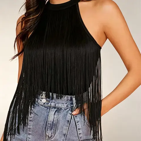 Women's Solid Fringe Trim Halter Bodysuit, Bodycon Bodysuit, Casual Fitted Sleeveless Bodysuit for Daily Wear, All Seasons Womenswear