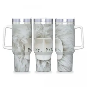 Fluffy White Fur Mr & Mrs 40oz Tumbler With Handle