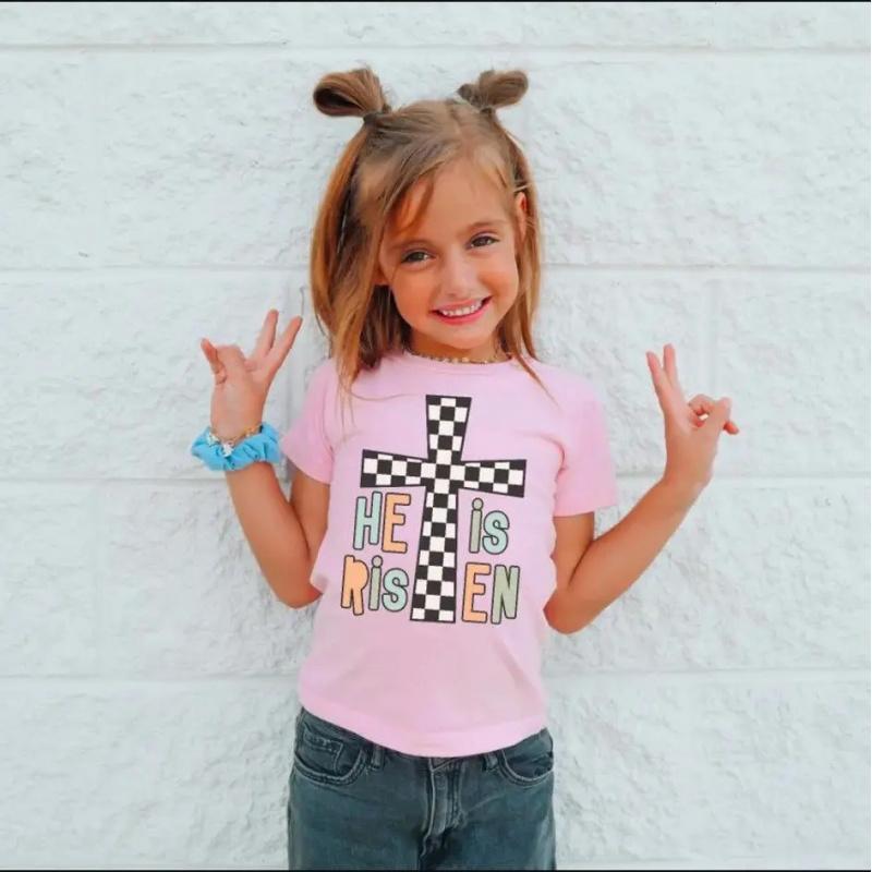 He Is Risen Easter Shirt, Trendy Christian Tee for Kids