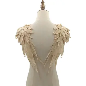 Beige 3D Guipure Lace Sew-On Appliques 1 Mirror Pair for Wedding Dress Shoulder Badge