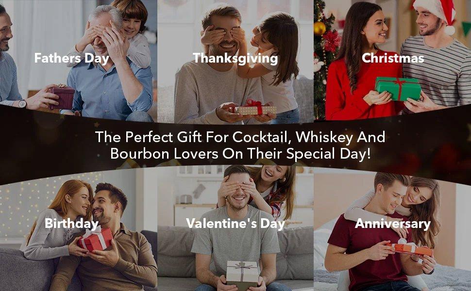 THE WELL KEPT 23Pcs Whiskey Smoker Kit with Torch-12 Wood Chips, Ice Ball Molds, Cocktail  Infuser Kit, Old Fashioned Drink  Kit, Birthday Bourbon Whiskey Gifts Valentine's Day Gifts for Men,Husband,Dad