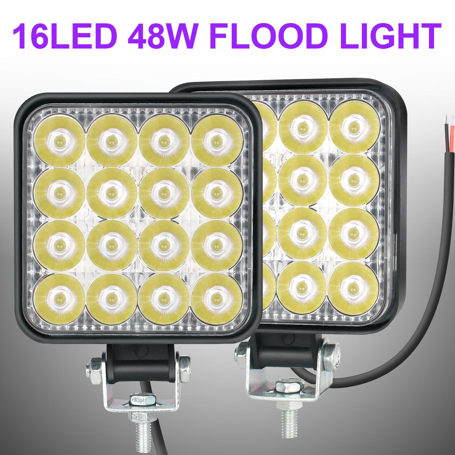 2pcs LED Truck Work Lights, 48W High Brightness LED Flood Light Bar, Work Light Truck OffRoad Tractor Flood Lights 12V-24V Square