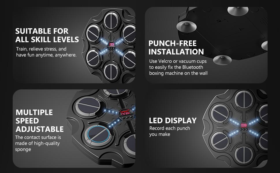 Music Boxing Machine, Smart Bluetooth Boxing Trainer Machine with Gloves, Adjustable Speed Boxing Wall Mount Machine for Kids Adults, Boxing Workout Equipment Target for Home, Office, Gym