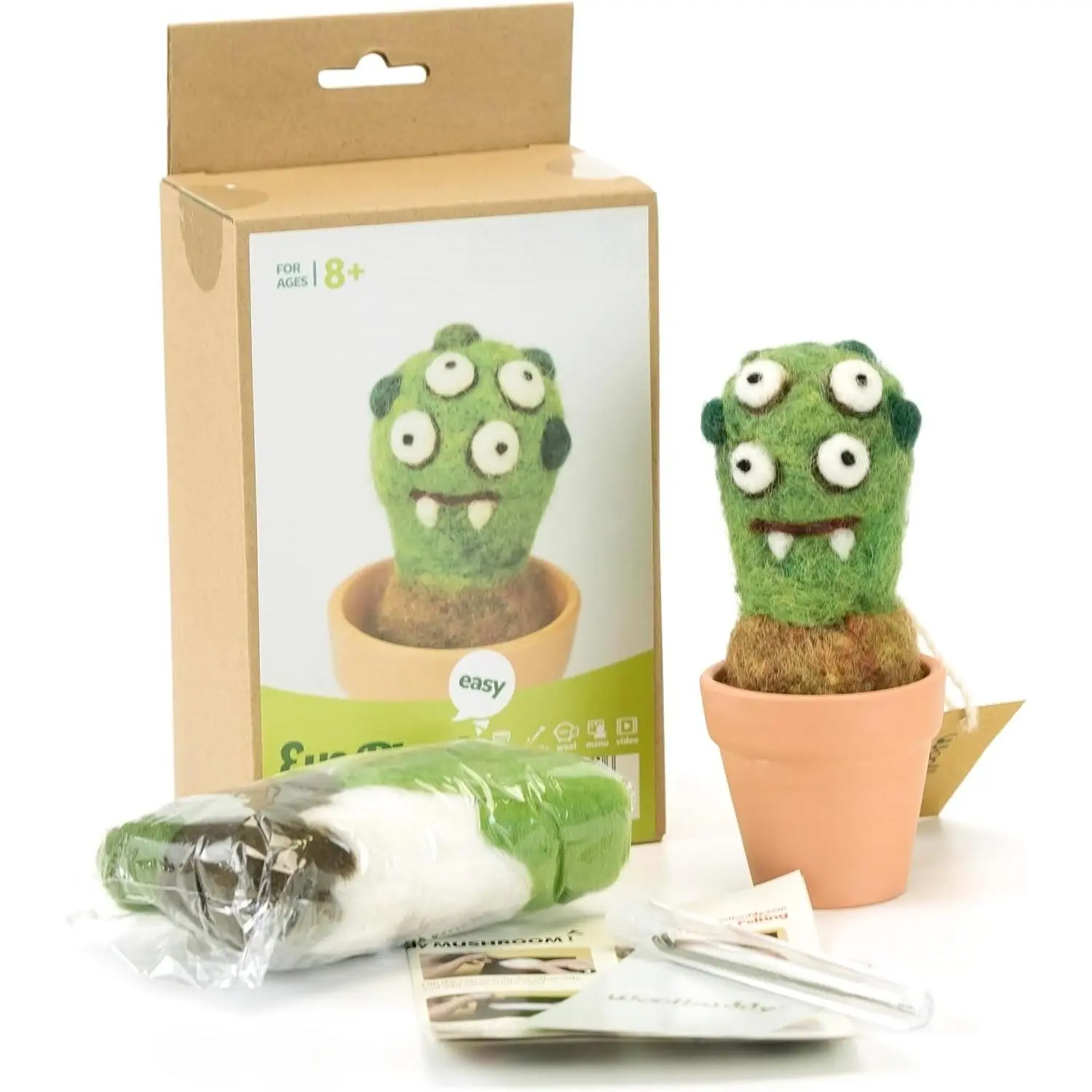 Felting Starter Kit (Eye ) for Beginners with Tool |  Felting Kit Cactus & Succulent Kit, Includes Core , Color  Roving, ,  Pad, Instruction & Clay Pots