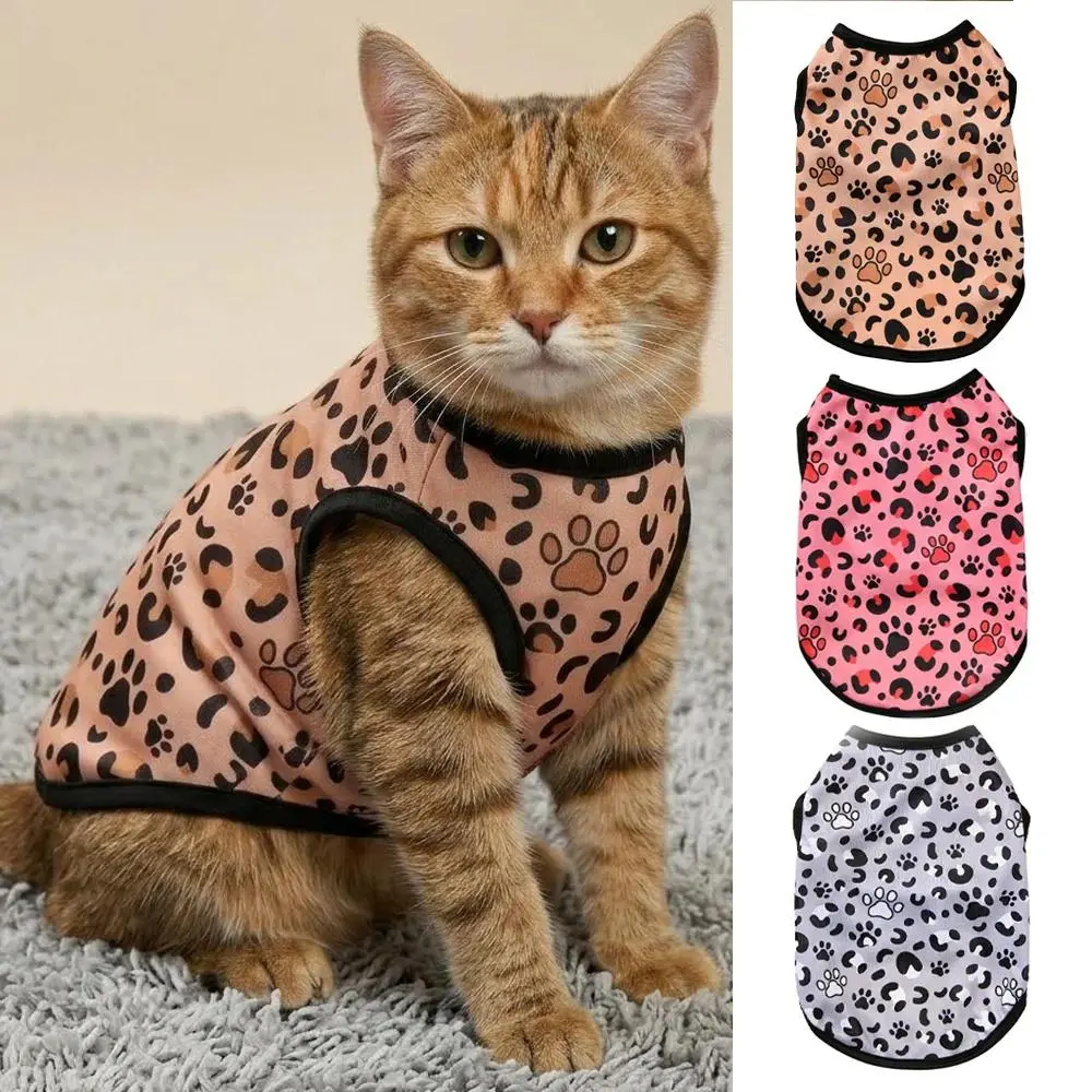 Leopard Print Pet Cat Vest Clothes Comfortable Soft Sleeveless Pets Shirt Breathable Cats Pullover For Sphynx Kitten Kitty Puppy