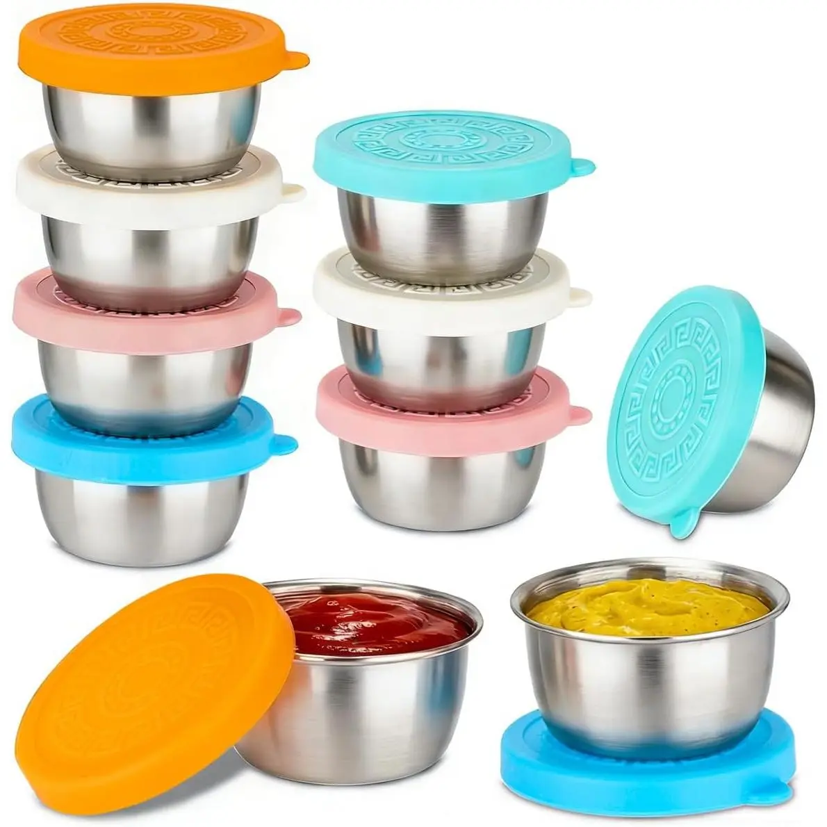 10Pack 1.6 Oz Salad Dressing Containers To Go, Sauce Container with  | Stainless Steel, Small, Condiment Cup, Dip,  Lid, Leakproof, , For Lunch Box, Picnics, Travel,