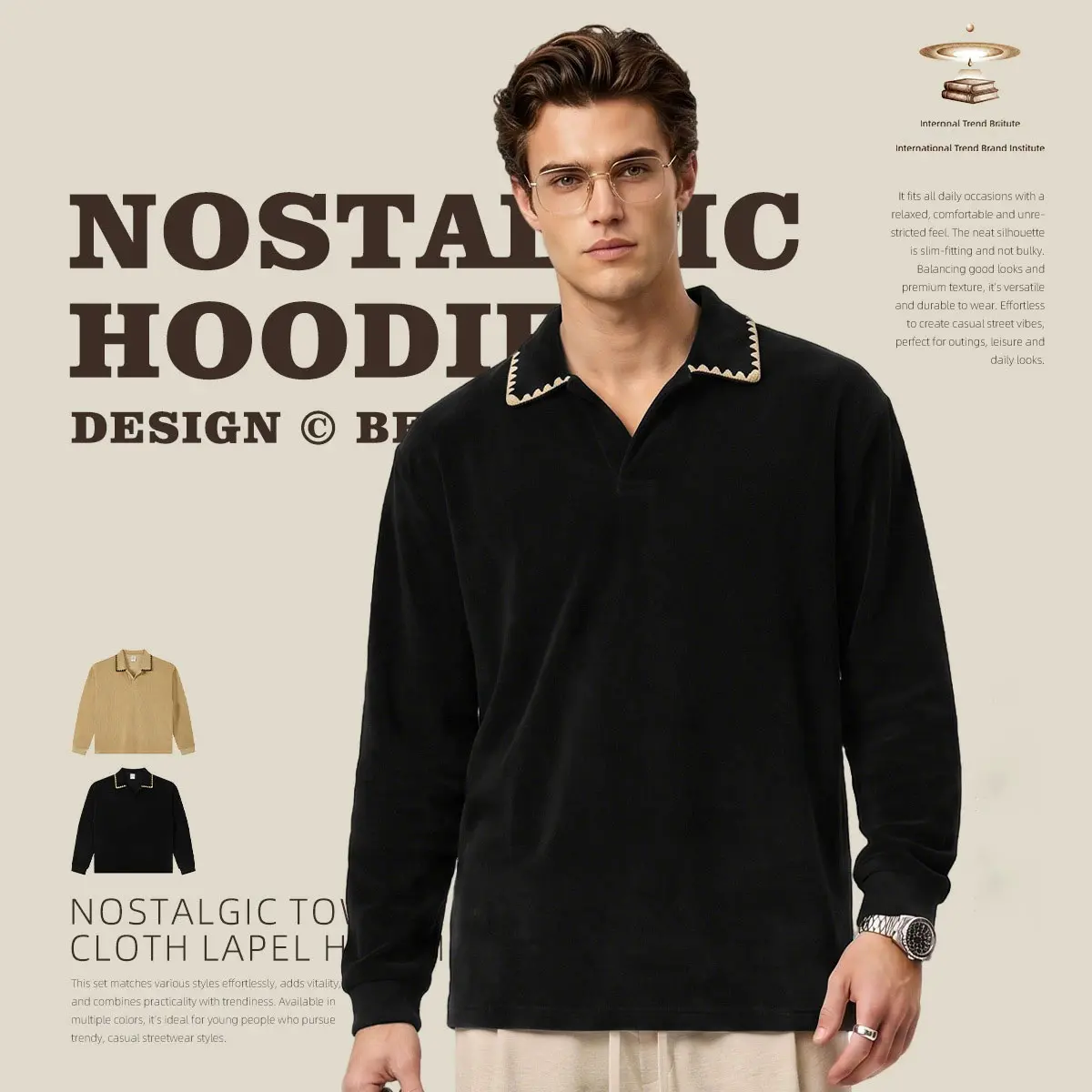 Men's 2026 Winter Old Money Style Terry Cloth Heavyweight Oversized Collared Long Sleeve Plain Casual Tops, Menswear Sweatshirt