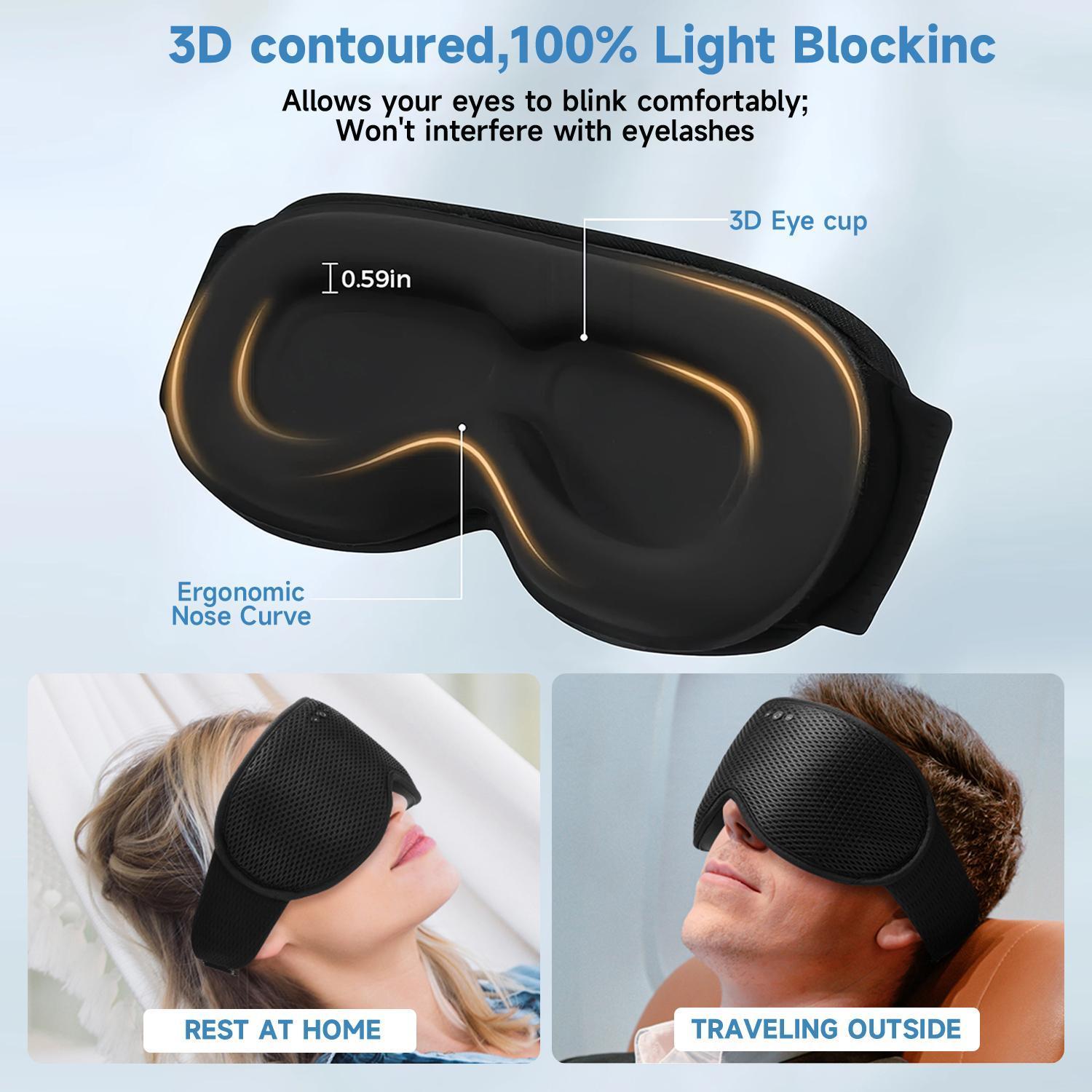 Music Sleep Mask with Bluetooth & Ultra-Thin Speakers - 3D Contoured Removable Design for Side Sleepers, Perfect for Relaxation, Meditation & Sleeping, Great Gift for Men & Women