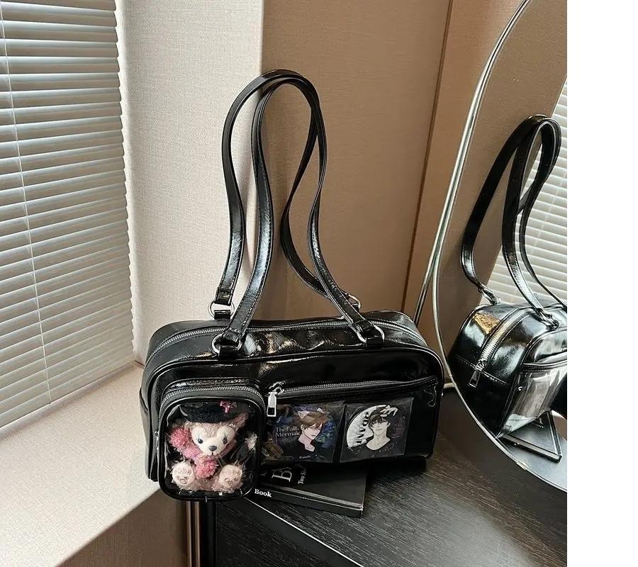 New Y2K Cute Ita Bag Large Capacity Fashion Shoulder Bag Lolita Girls Transparent Cosplay Underarm Bag DIY Badge Display Handbag