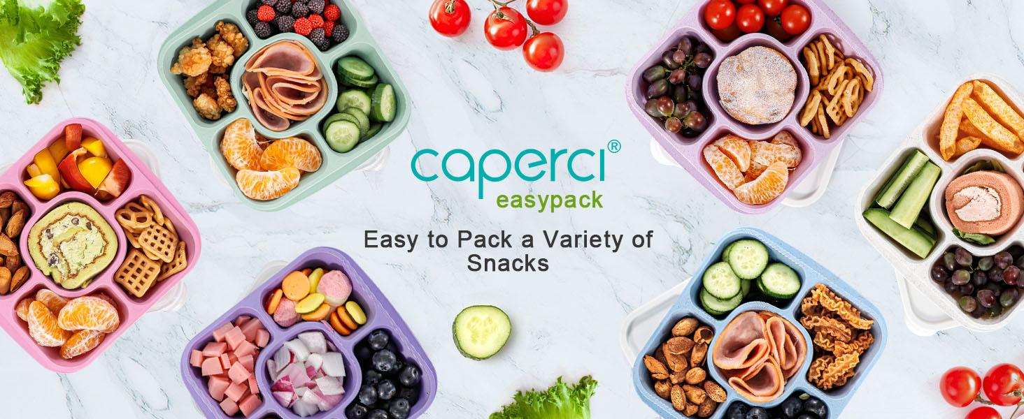 5-Pack Lunchable Container Set for Kids & Adults - Reusable Bento Snack Box Containers with 5-Compartment for Food Storage & Meal Prep, Wheat Straw, BPA-Free (Dark & Clear Lids)