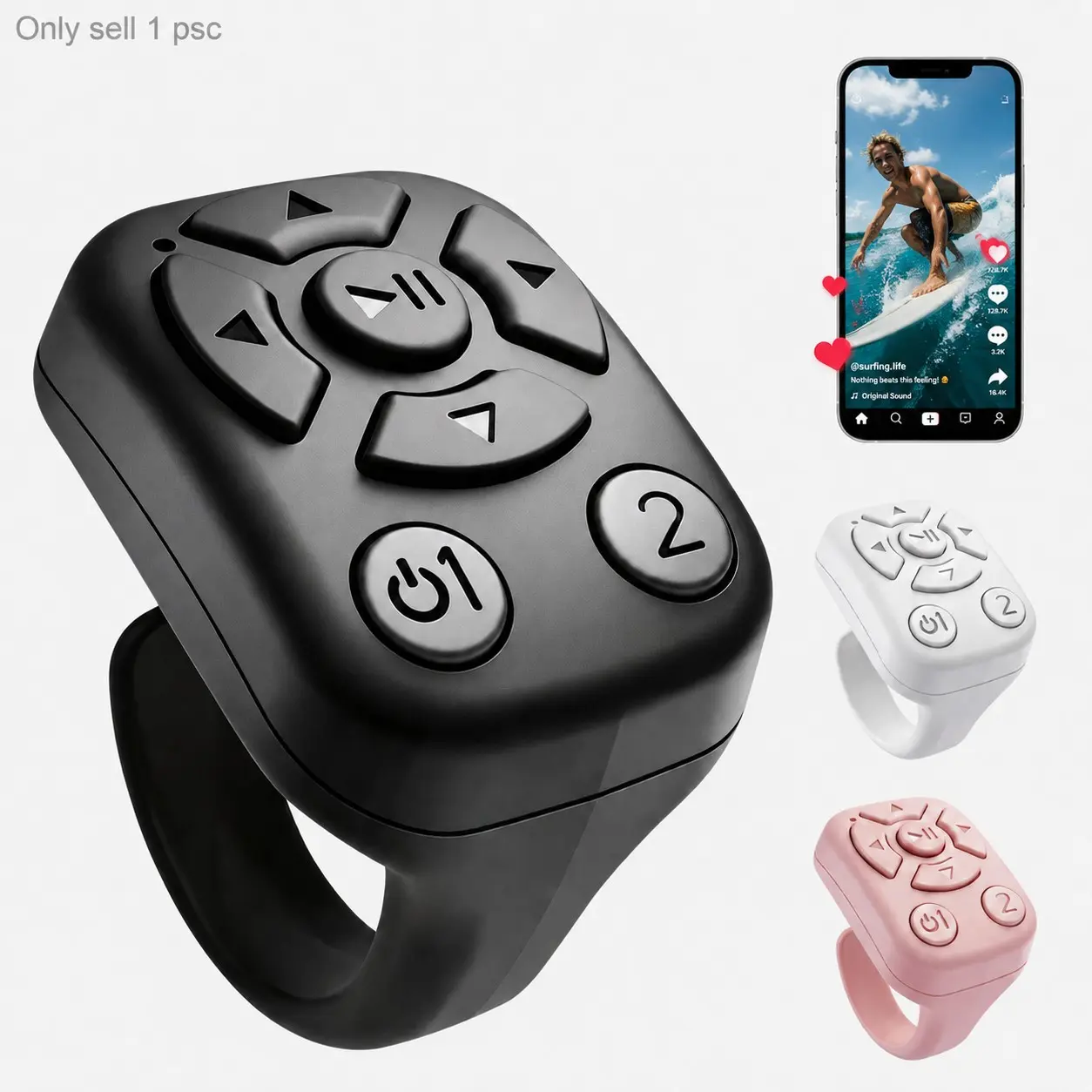 TikTok Scrolling Ring - Remote Control for TikTok, Bluetooth Page Turner Ring Scroller for iPhone iPad, Camera Shutter Photography Tool Short Video and Music Remote Controller, iOS Android Phone Compatible