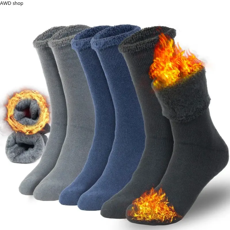 3 Pairs Men’s Heavy‑Duty Thermal Crew Socks, Insulated Extra Thick Winter Boot Socks, Durable Cold‑Weather Work Socks, Comfortable for Outdoor Activity, Daily Wear, Ideal Practical Gift for Working Men