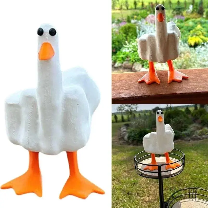 Funny Middle Finger Duck Resin Figurine – Quirky Viral TikTok Gag Gift, Sassy Animal Statue Home & Office Desk Decor, Hilarious Miniature Garden Courtyard Ornament, Creative Micro Landscape Craft for Friends