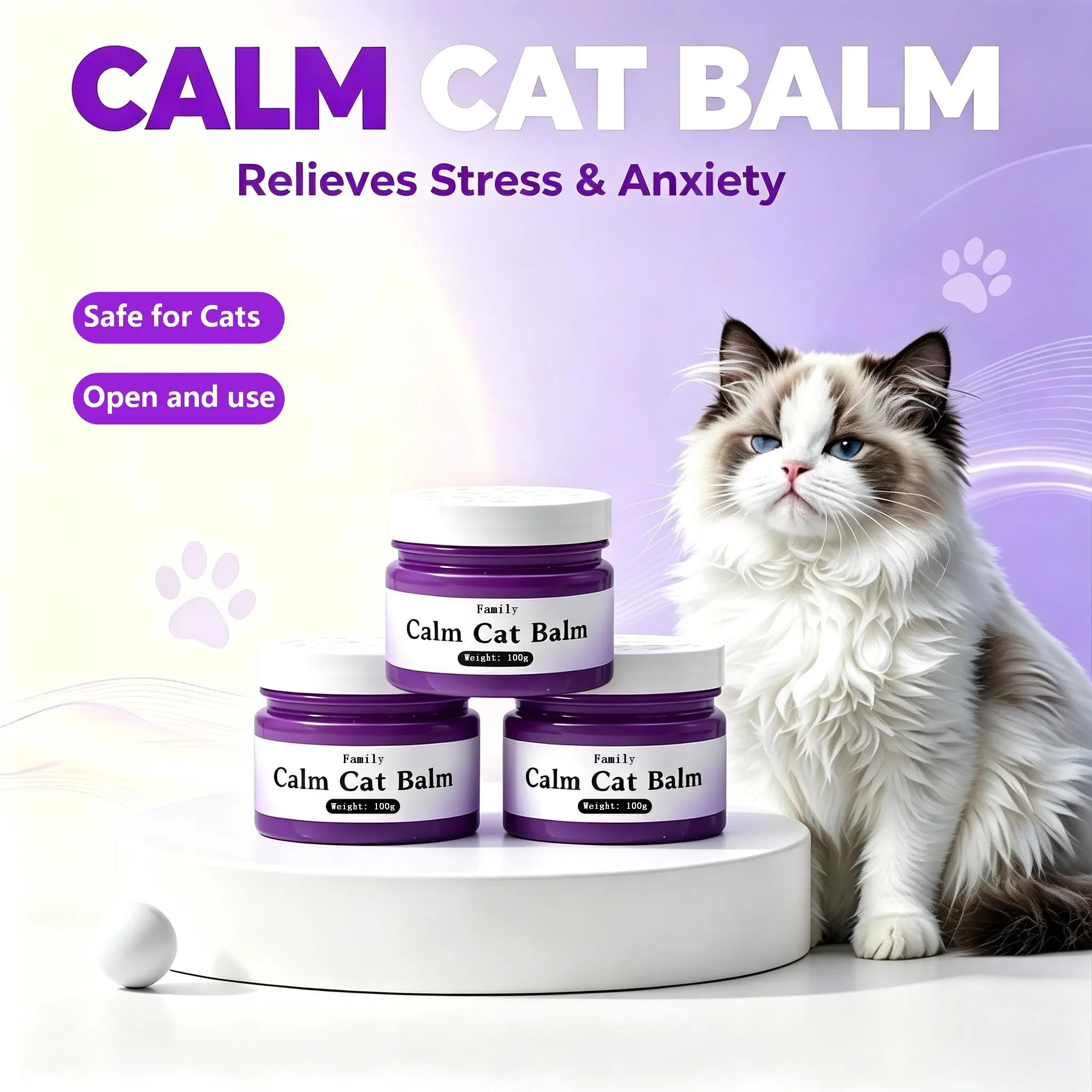 Calm Cat Balm - Natural Pheromone Gel for Cats Anxiety Relief & Stress Reduction - Wireless,  Cordless Calming Aid for Travel,  Multi-Cat Households - Long Lasting Soothing Scent
