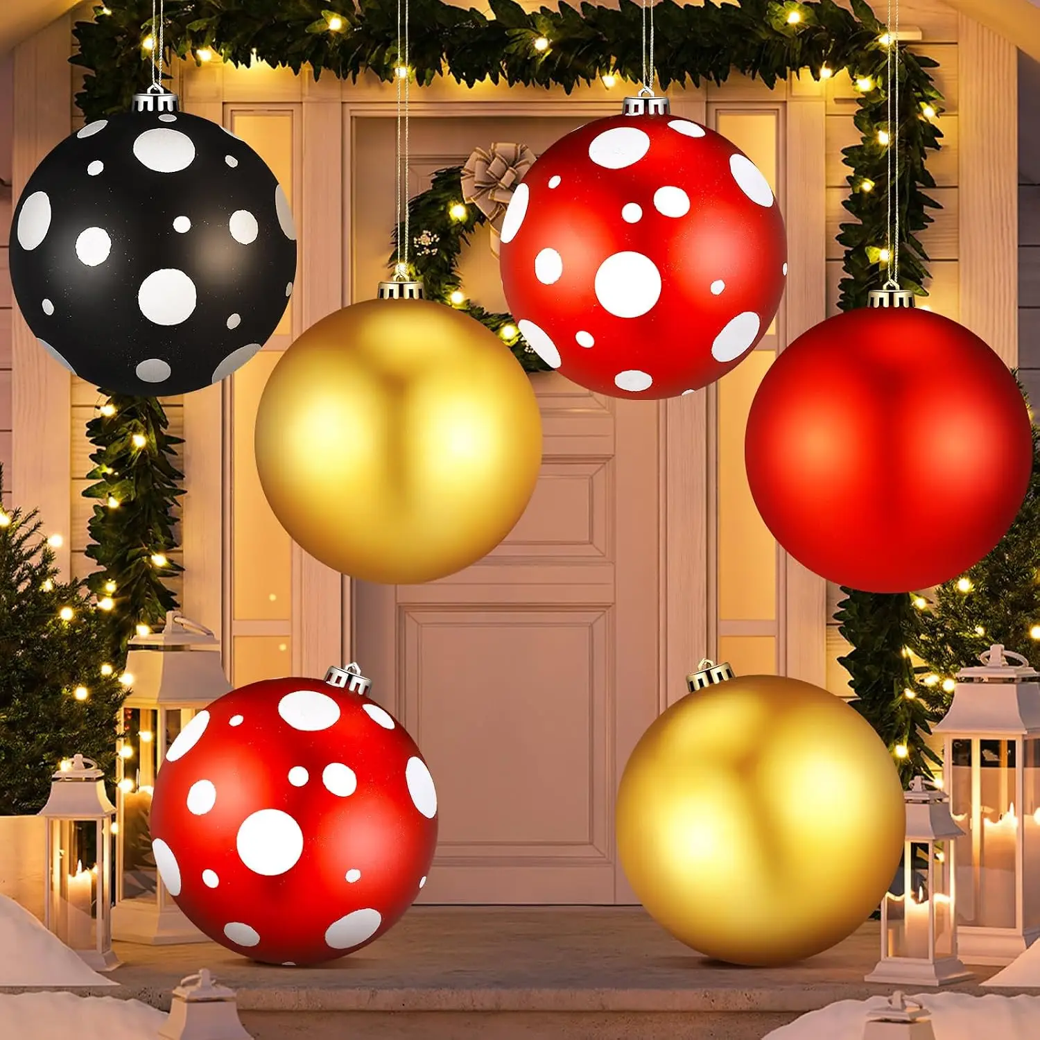 4 count 6'' Large Polka Dot Christmas Ball Ornaments Red Black Yellow  Christmas  Ornaments 150mm Glitter Winter  Mercury Balls for Xmas Tree Party Decoration (Elegant Style)