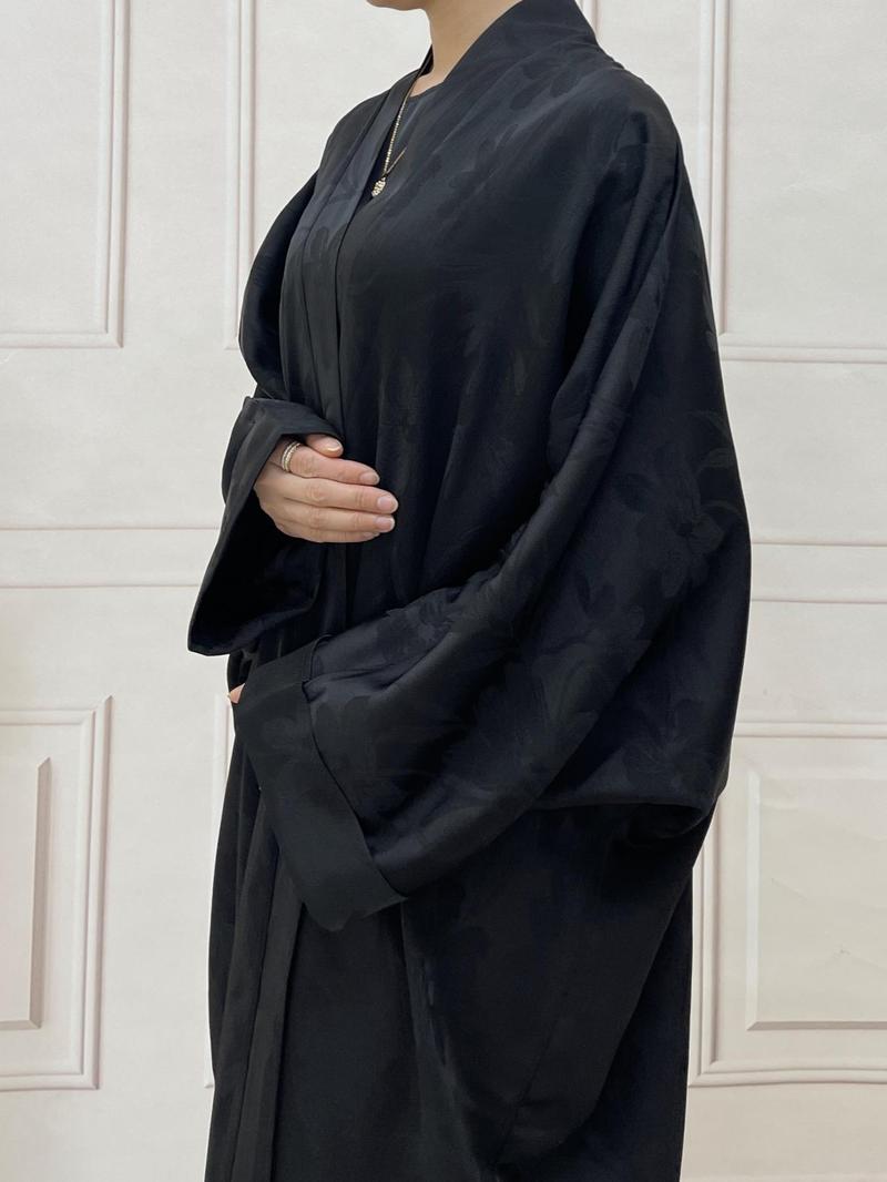 Women's Floral Jacquard Long Sleeve Muslim Abaya without Inner Dress, Abayas for Women, Casual Batwing Sleeve Arabic Clothing for Spring & Fall, Abayas for Eid, Fashion Women's Islamic Clothing for Daily Wear, Muslim Modesty Clothing, Loose Abayas