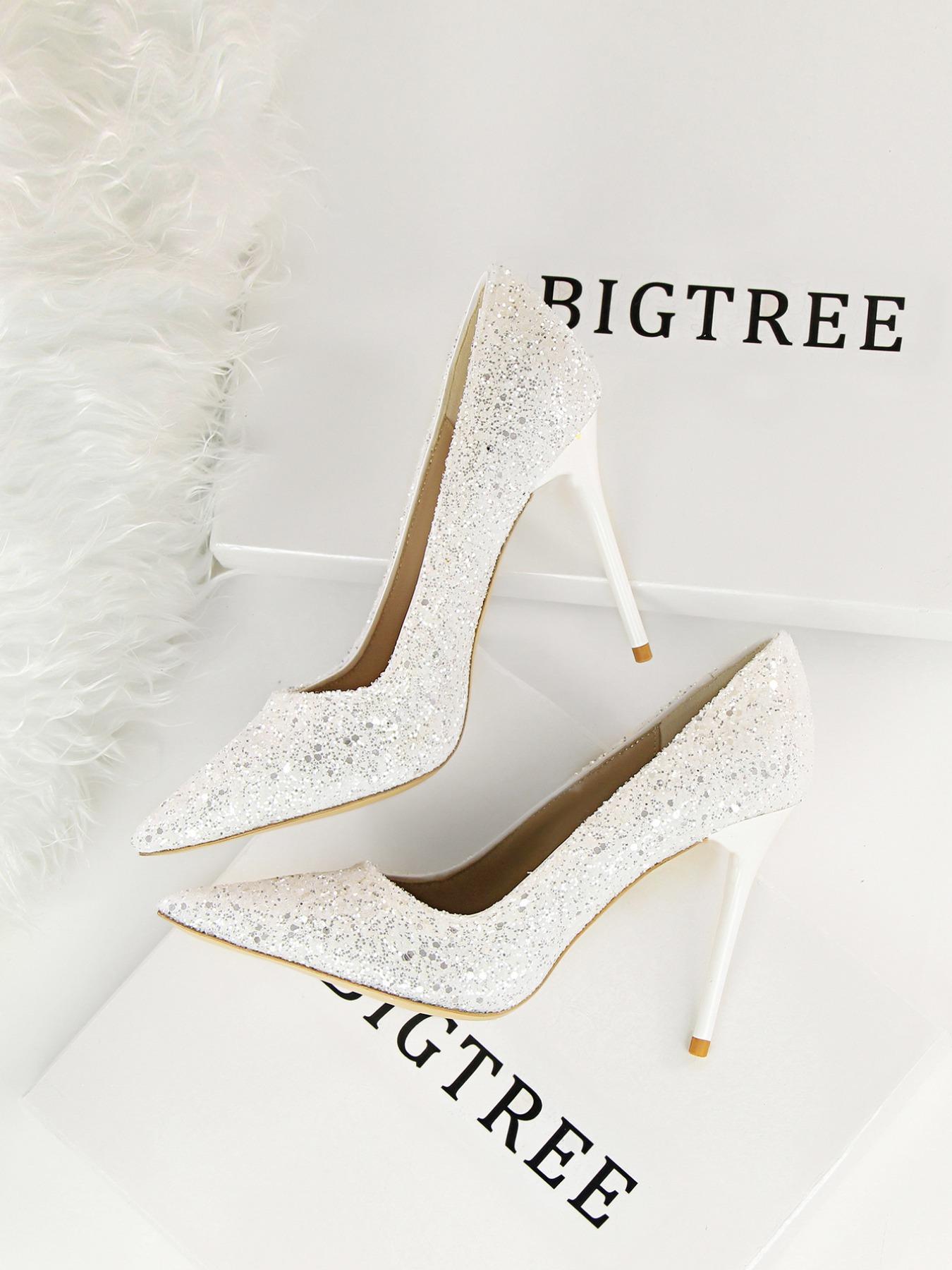 Women's Rhinestone Decorated Glitter Pointed Toe Stiletto Heels, Prom Heels, High Heel Shoes for Party, Banquet, Daily Wear, Sparkly Party Shoes