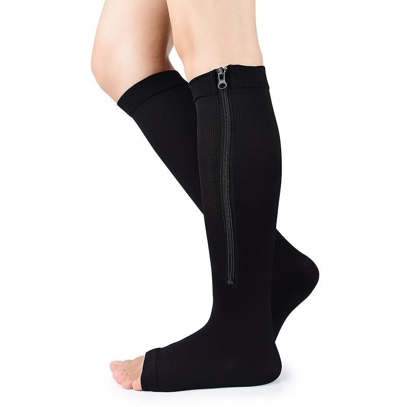 2/6 Pairs Compression Socks Zippered Compression Socks  Thigh-High Zipper Toeless Design Compression Stockings | for Men & Women Perfect for Athletes Sports Travel Fitness Nylon Fabric