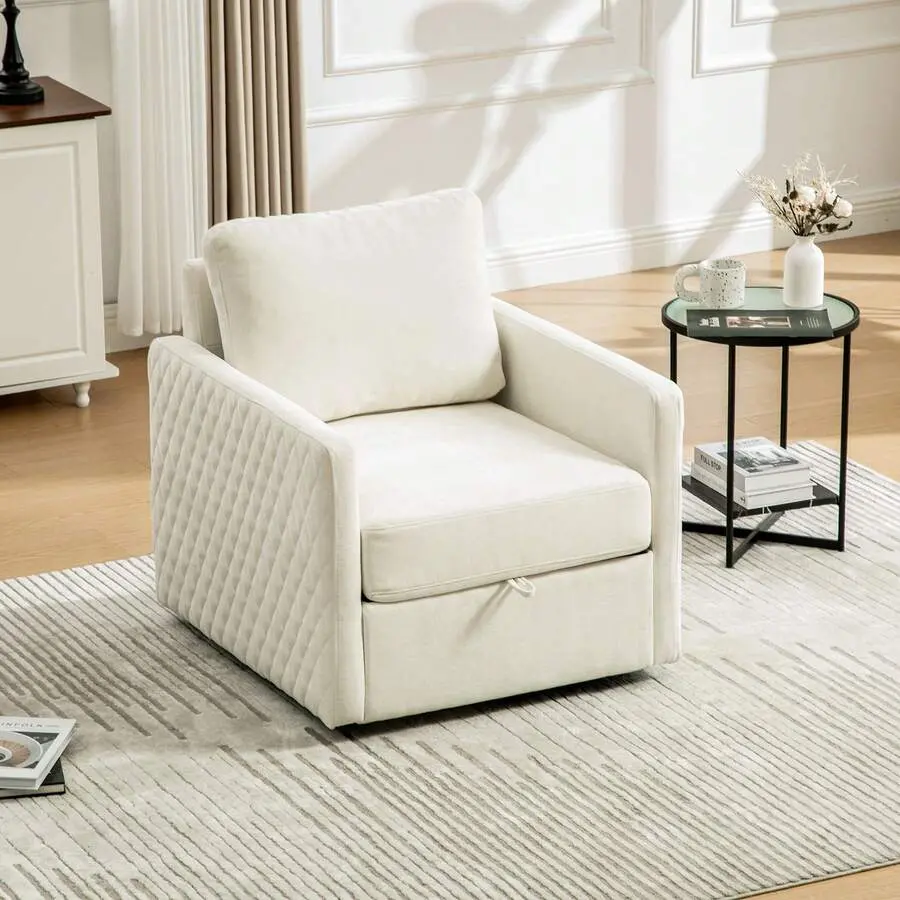 Rhomtree 29.5"W Upholstered 360°Swivel Armchair With Hidden Storage, Comfy Diamond-Shape Tufted Armrests Accent Square Club Chair Single Sofa With Pillow For Living Room, Bedroom,Reading Nook, Corner