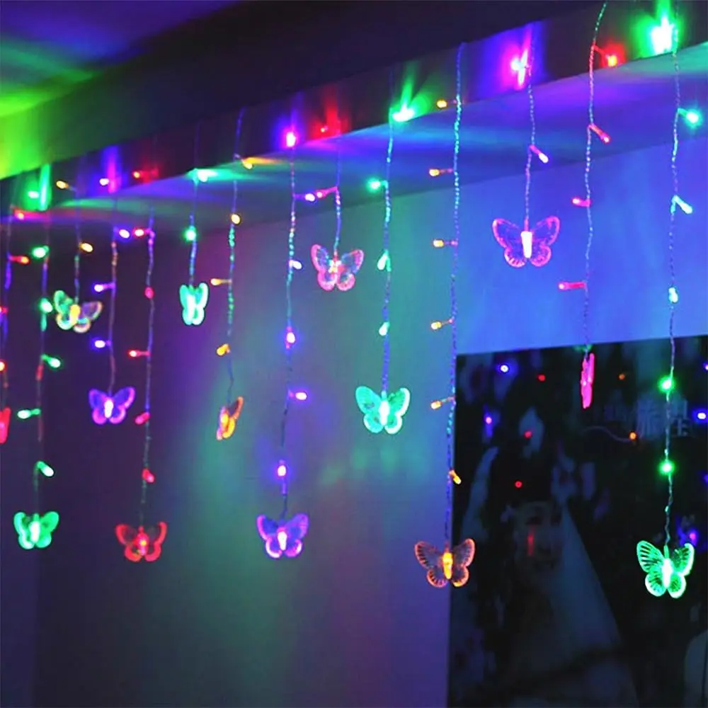 Curtain Fairy Lights 8 Modes LED Butterfly Twinkle Lights for Bedroom Weddings Christmas Tree Decoration(Colored)