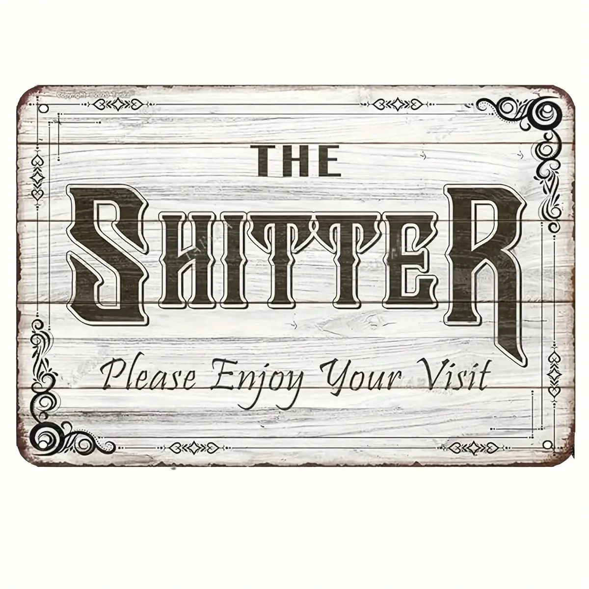 8x12 in Retro Humorous Bathroom Metal Sign with Humorous Text "The Shitter Please Enjoy Your Visit", Vintage Rustic Farmhouse Decorative Wall Plaque, Home Restroom Gift, Garage Wall Accent, Wall Decor