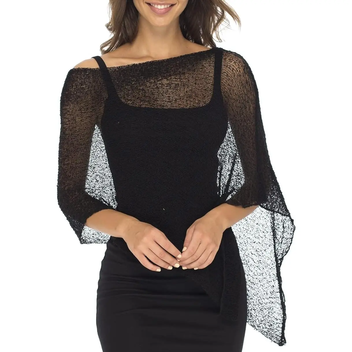 Women's Knitting Poncho Shrug - Basic Lightweight Casual Solid Pattern Summer Pullover Sheer Top, Minimalist Bolero Poncho Back From Bali Womenswear