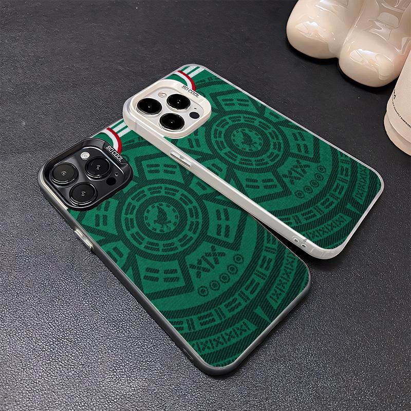 Mexico National Team Pattern Aesthetic IMD Cellphone Case - Gradient Hard TPU PET PC, Shockproof Luxury Protector for iPhone 15 Plus 17 16 14 13 12 11 X XS Pro Max, Samsung Galaxy S21-S26 FE Ultra Plus, Black Silver Gift Devices Accessories, Protection, I