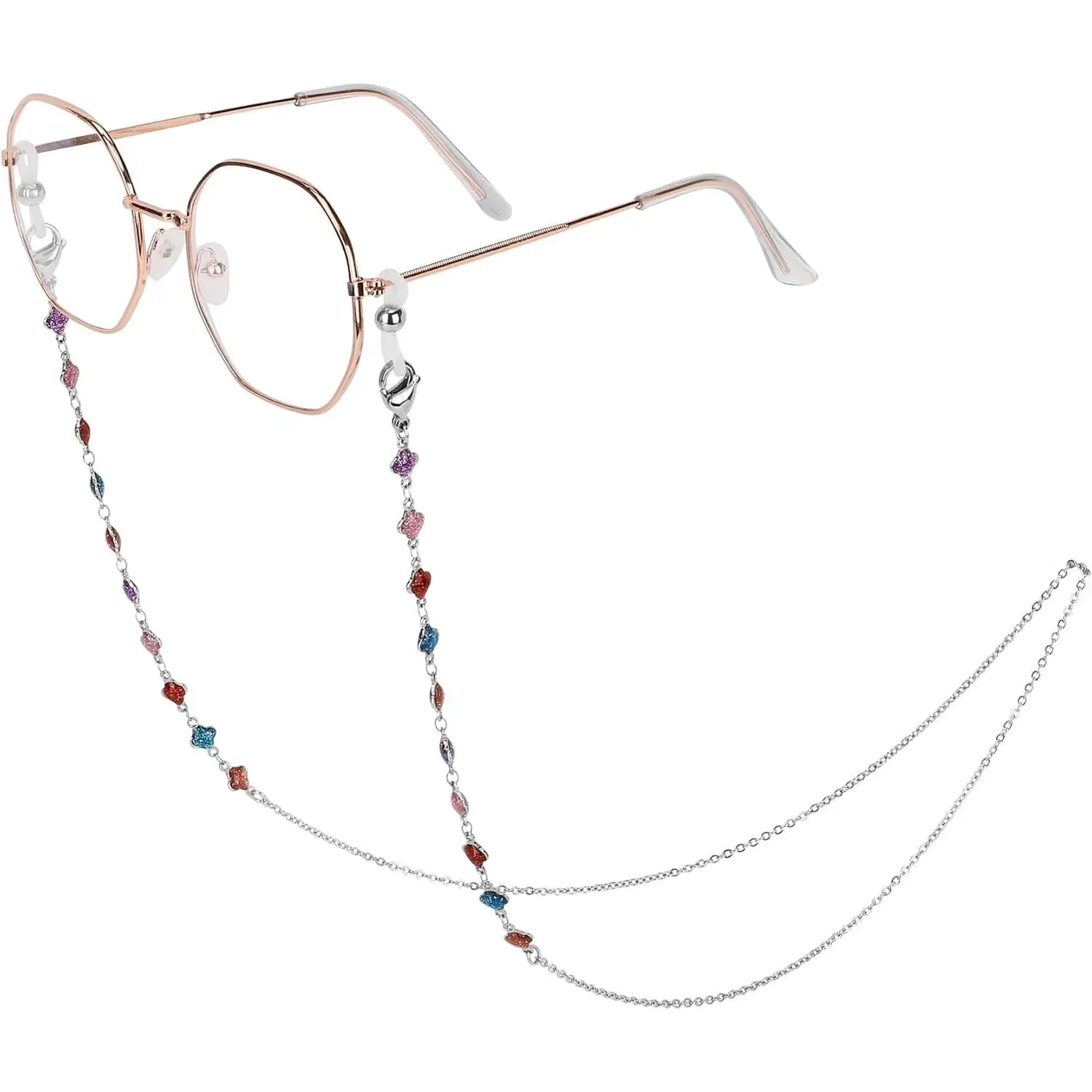 Silver Stainless Steel Handmade Beaded Eyeglass Chain Necklace for Men Women, Suitable for Reading Glasses and Sunglasses