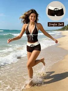 2026 New Summer Women's Two-Piece Plaid Swimsuit Bikini Set, Retro Sportswear, Perfect for Pool Parties and Luxury Beach Vacations
