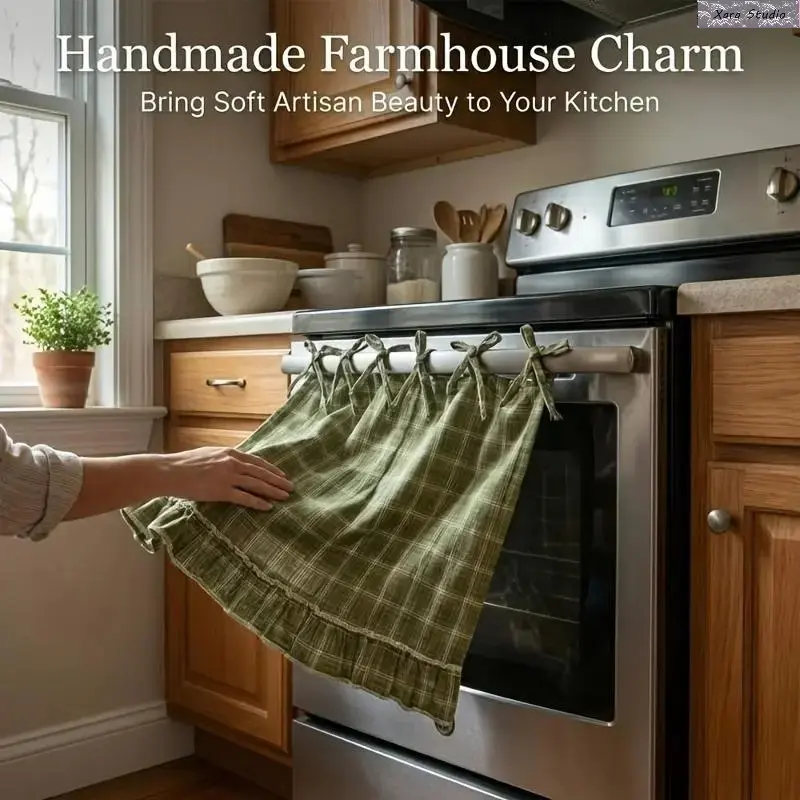 Viral Cottagecore Farmhouse Kitchen Oven Cover, Aesthetic Handmade Ruffle Lace-Up Appliance Dust Protector, Vintage Country Style Cover for Washer Dishwasher Oven, Cozy Rustic Kitchen Decor Must-Have for Home Makeover & Stylish Kitchen Vibes