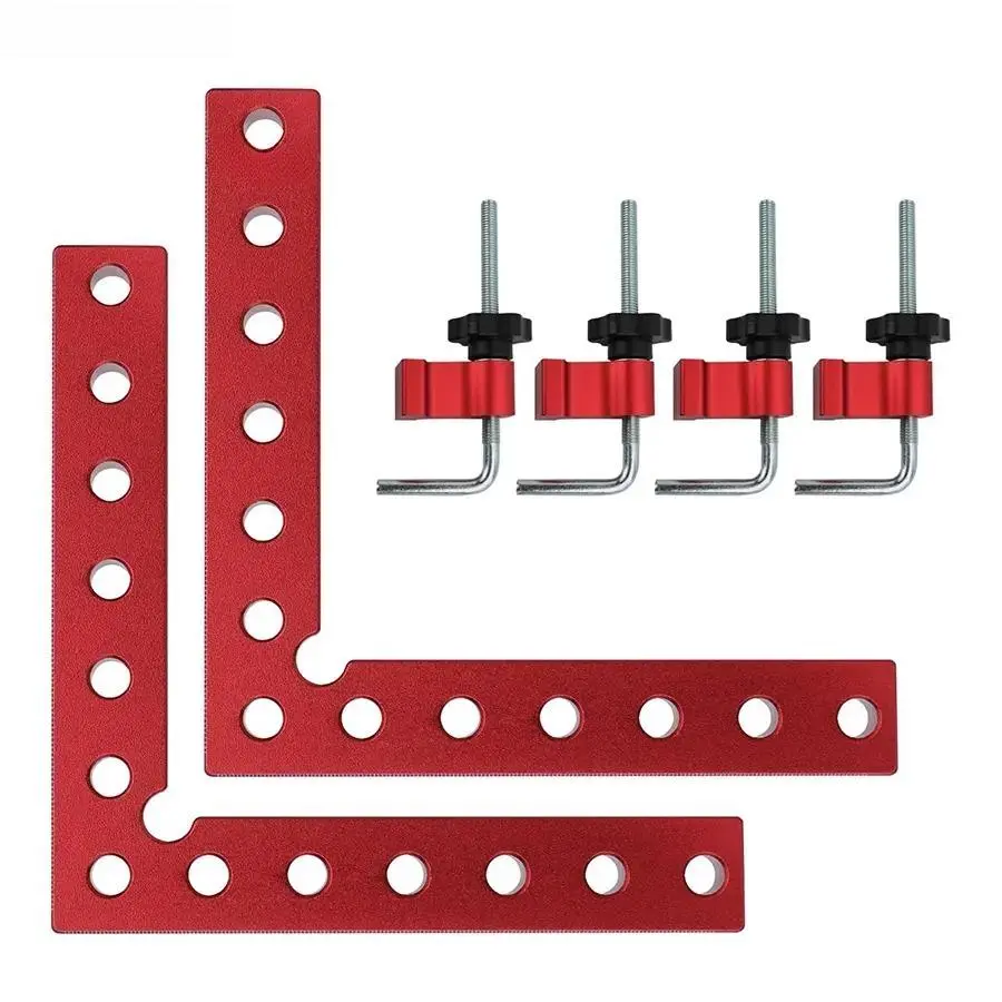 Upgraded 90-Degree Right Angle Corner Clamps (4-Pack, 5.5"x5.5" Size) - Aluminum Alloy Tool with 5.1-Inch Screw, Laser Engraving Inches/CM Measurements for Woodworking Projects, Furniture