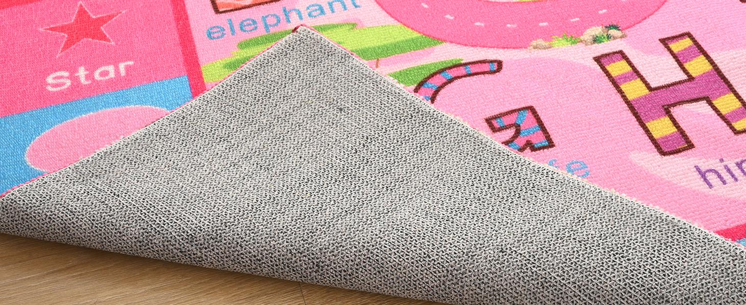 Kids Rug for Playroom, Educational Classroom Rug for Kids Room, Washable Nursery Rugs Non Slip Playroom Rugs Play Mat for Learning ABC Carpet, Numbers, Animal, Colors, Season, 3X5 Feet, Pink