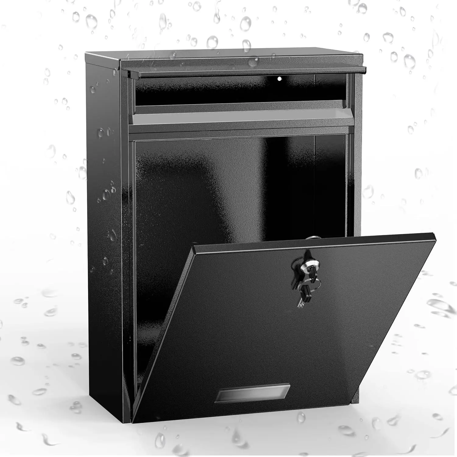 Wall Mounted Locking Mailbox for Outside, Heavy Duty Steel Black, Large Capacity, Fits Letters, Magazines, Parcels, Waterproof Design With Secure Lock