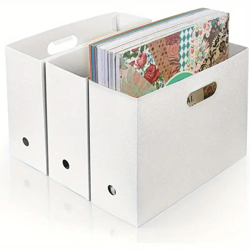 2-Pack White Foldable Plastic Scrapbook Paper Storage Box - Multi-Compartment Design with Handle, Durable Card, Magazine, Sticker Organizer, for Scrapbooking, Office And Home Supplies, Sturdy Multi-Purpose Storage Box